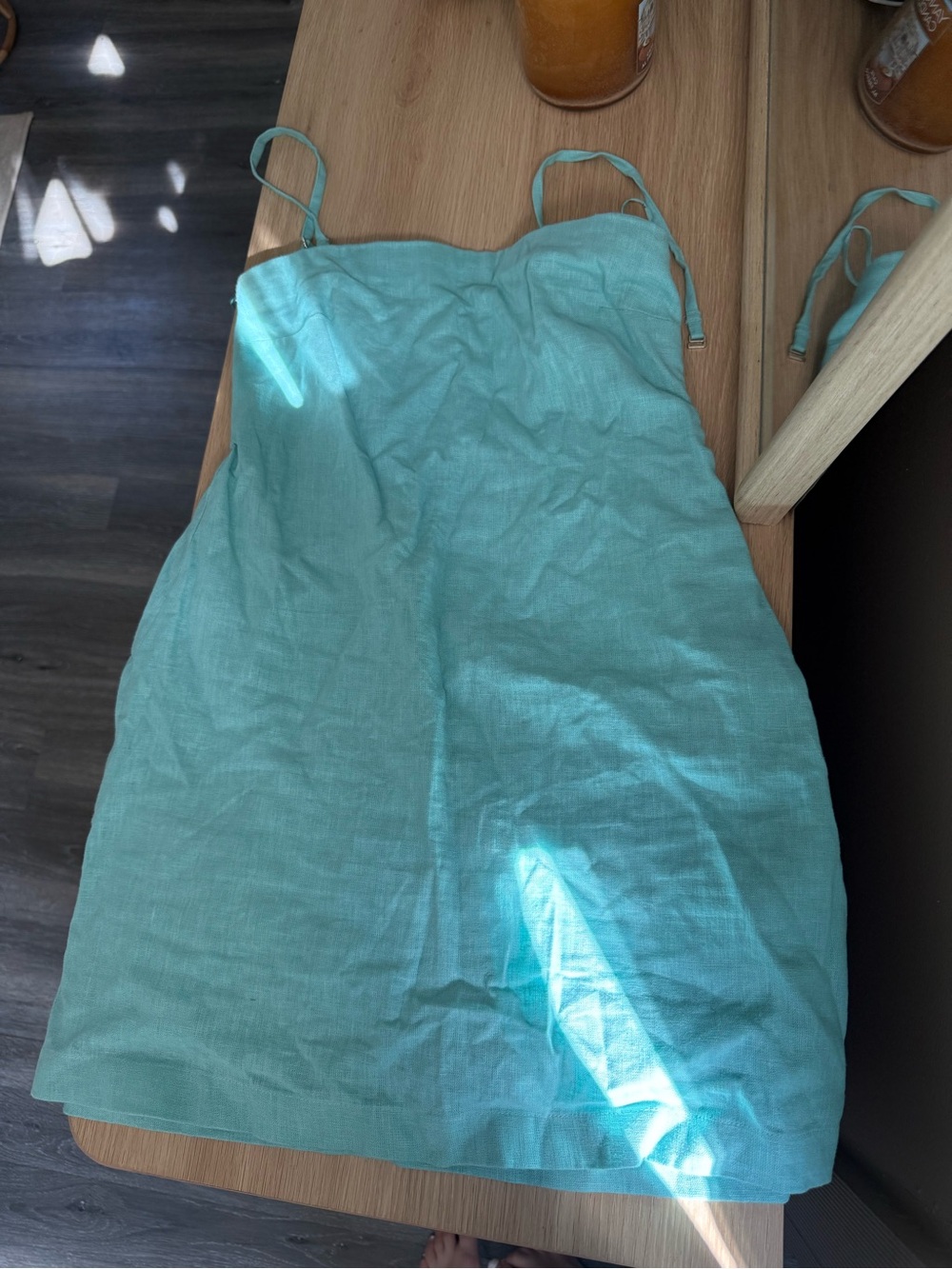 Abercrombie & Fitch Aqua Linen Spaghetti-Strap Sundress